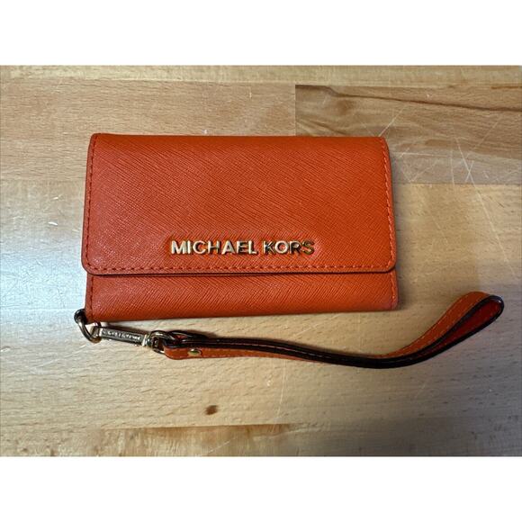 MICHAEL KORS IPHONE 5 / 5S WALLET PHONE CASE CARD HOLDER | Orange - Picture 1 of 7